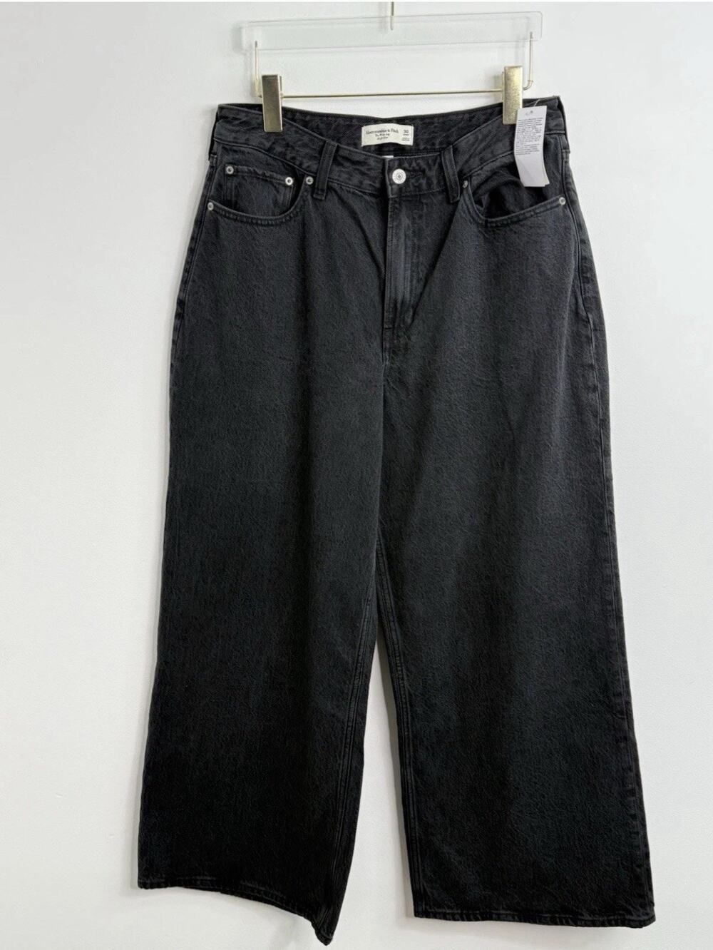 Abercrombie & Fitch High Rise The Wide Leg Black Denim Jeans Curve Love NWT 30 S